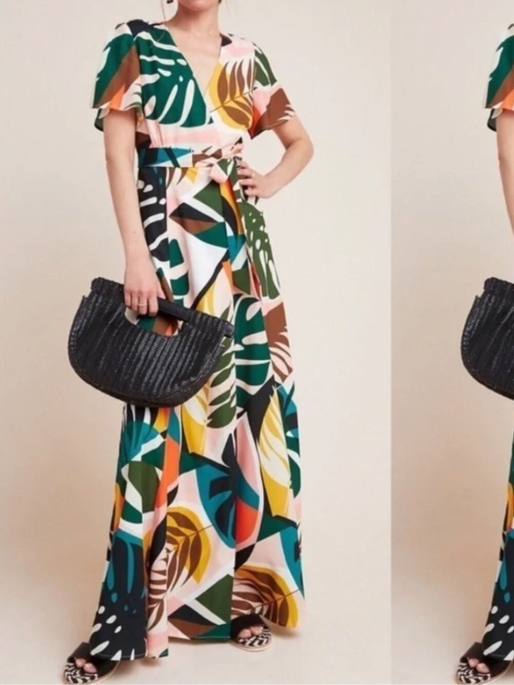Hutch Multicolor Tropical Print Maxi Dress - Green, Pink, Yellow, Brown, Black